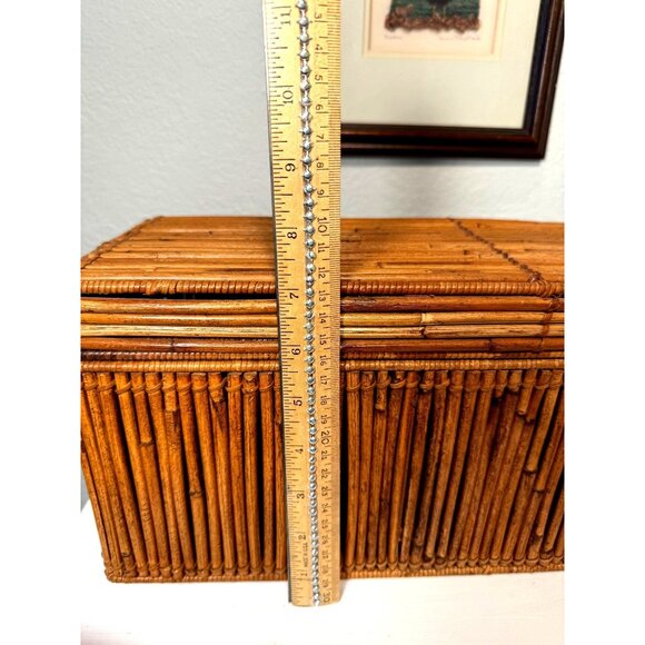 Bamboo Wicker Woven Vintage Lidded Storage Box Thailand 15 x 7 x 6.5 Inches - Picture 7 of 8